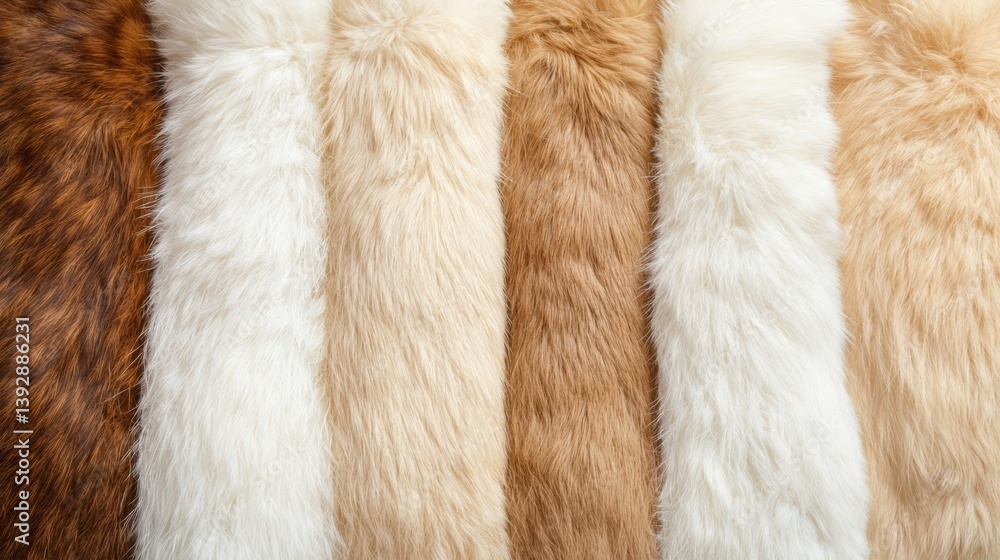 Poster rabbit fur production concept, a row of different rabbit fur textures and colors displayed in a stan