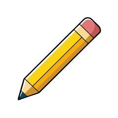 A cheerful yellow pencil ready to write a story, sharp point and pink eraser, simple clean design.
