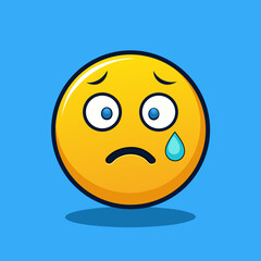 A lonely yellow emoticon sheds a single tear, feeling lost and overwhelmed against a vibrant blue backdrop.