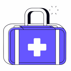 Obraz premium A reassuring purple first-aid kit, ready to help, symbolizing care and emergency preparedness with a bold white cross and clean lines.