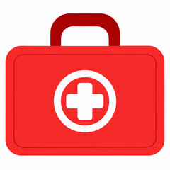 Fototapeta premium A red first-aid kit, a symbol of hope and readiness for emergencies, featuring a prominent white cross in a circle.