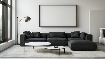 Beautiful Apartment, Sofa, Chair, Dining Table wall Mockup Interior design of modern living room