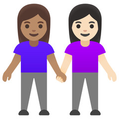 Women Holding Hands (Medium & Light Skin Tones, Purple Tops)
