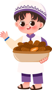 boy holding dates, waving, cartoon style clip art preview