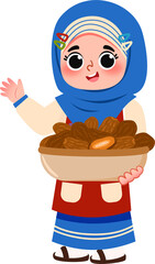 Cheerful Girl in Hijab Offering Dates in a Bowl