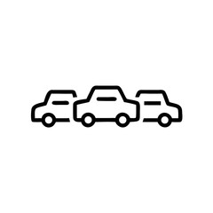 Three cars driving in a row, a simple line art illustration depicting a traffic flow or convoy.