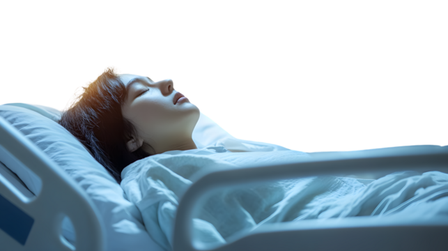 Professional Medical Image of Patient Resting in Hospital Bed with Closed Eyes