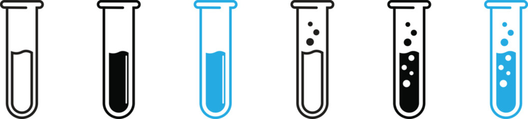 Chemical laboratory icon set. Chemical test tube vector symbol isolated on transparent background. Ideal for science, chemistry, and research-themed projects. Vector illustration.