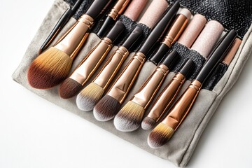 Elegant makeup brushes arranged beautifully in a sleek holder ready for artistic applications and transformations