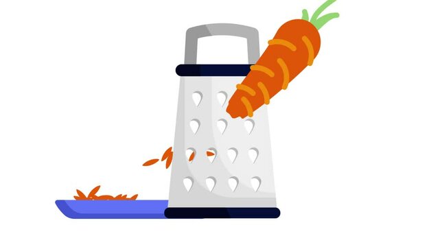 Box Grater shredding the carrots diy animation,  kitchen utensil Shaving the vegetables animated video, Bakery and Baked Clip, Culinary and Kitchen footage, Recipe development motion graphics
