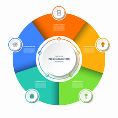 Infographic circular diagram with 5 options. Vector process chart that can be used for business presentation, analytics, marketing materials, visualizing data, report, educational resources.