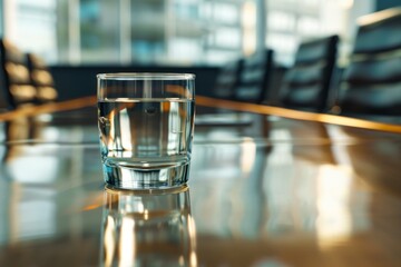 glass of water on a conference table