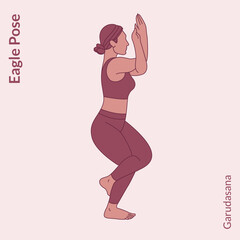 Eagle Pose. Young woman practicing yoga exercise. Woman workout fitness, aerobic and exercises. 