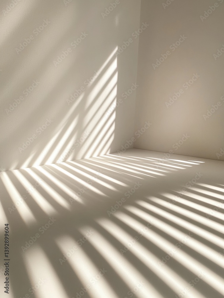 Poster clean modern art featuring cut light strips casting intricate shadows on a white surface