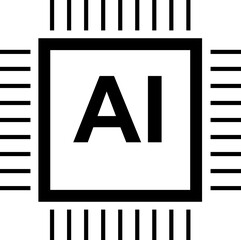 Artificial intelligence AI processor chip icon. Artificial intelligence chip processor isolated on transparent background. Mini AI CPU symbol for technology and computing. Vector illustration.