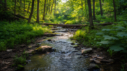 Obraz premium Tranquil Stream: Capturing the Serene Flow of Nature's Peacefulness