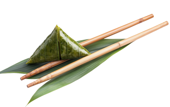 Harmonious Composition of Chopsticks and Bamboo Leaf Signifying Balance Isolated on transparent background.