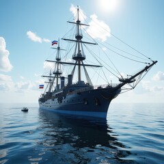 Historical Battleship on Calm Waters