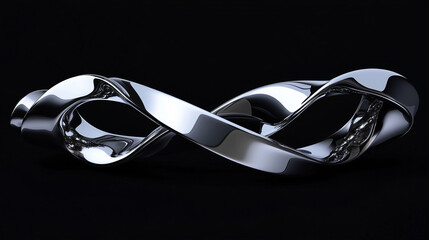 Abstract shiny reflected silver metal steel object 3D asset material strips twist in dark background.