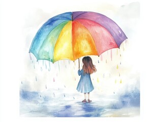 A girl is holding an umbrella in the rain