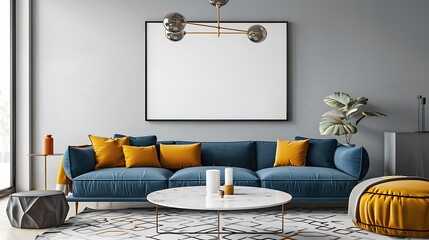 Beautiful Apartment, Sofa, Chair, Dining Table wall Mockup Interior design of modern living room