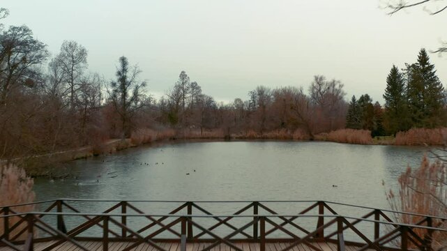 Autumn town lakeside and park