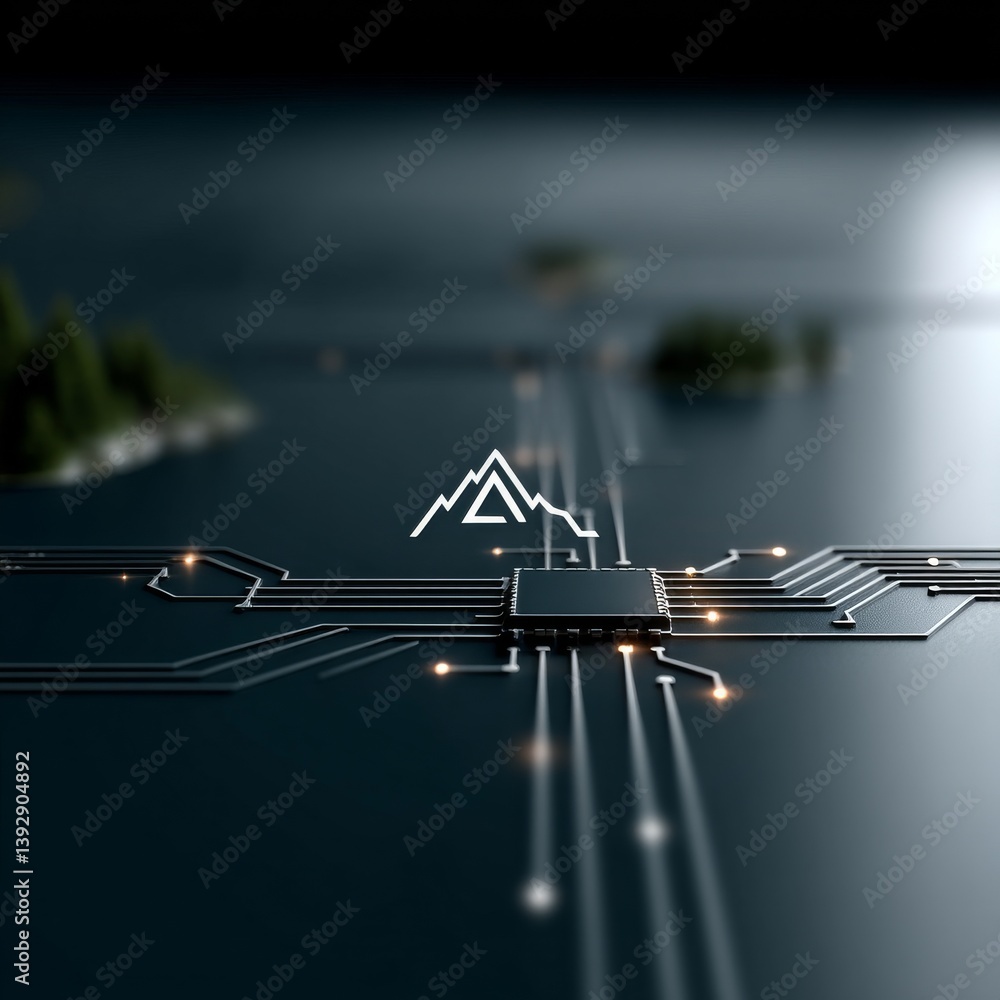 Poster embedded technology: a microchip's landscape, connecting innovation to the natural world with seamle