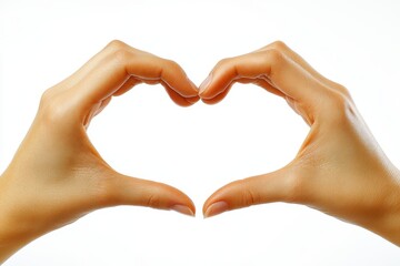 Obraz premium Hands create a heart shape, symbolizing love and connection, against a bright white background for a minimalist expression