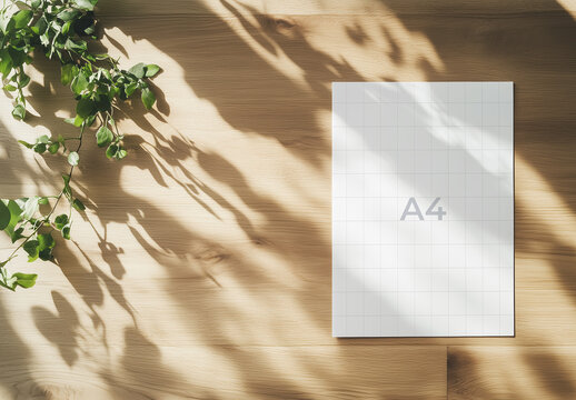 A4 Stationery Mockup with Plant Shadows