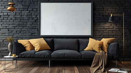 Beautiful Apartment, Sofa, Chair, Dining Table wall Mockup Interior design of modern living room