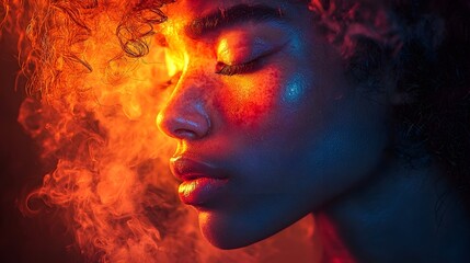 A face of emotional duality   vibrant joy and muted sorrow