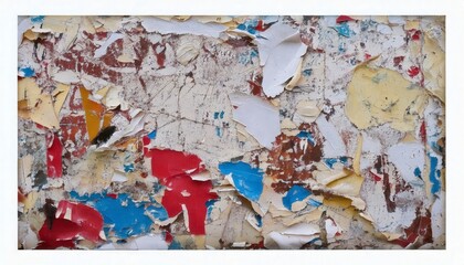 A distressed urban texture of wet, wrinkled posters partially peeling