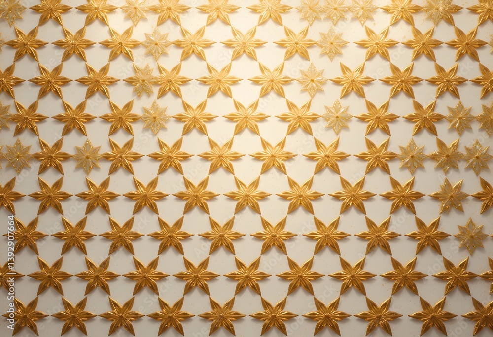 Aufkleber Golden Star Pattern, A Decorative Grid Design With Warm Hues. Elegant Stars Create A Harmonious Effect. Perfect As A Background Element. Intricate And Visually Appealing.