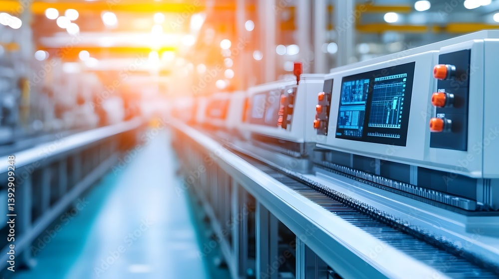 Aufkleber smart industrial automation and iot in a futuristic factory setting