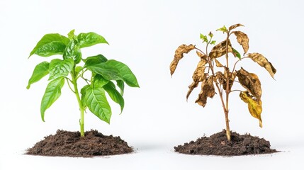 Lush green fresh plant and brown dry dead plant