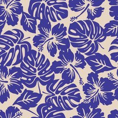 Hand drawn tropical flowers, seamless patterns with floral for fabric, textiles, clothing, packaging, cover, poster, interior decor, abstract natural backgrounds. Vector illustration. © Udomdech