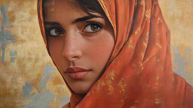 Portrait d'une jeune femme voil&Atilde;&copy; d'origine arabe islam portant une bourka