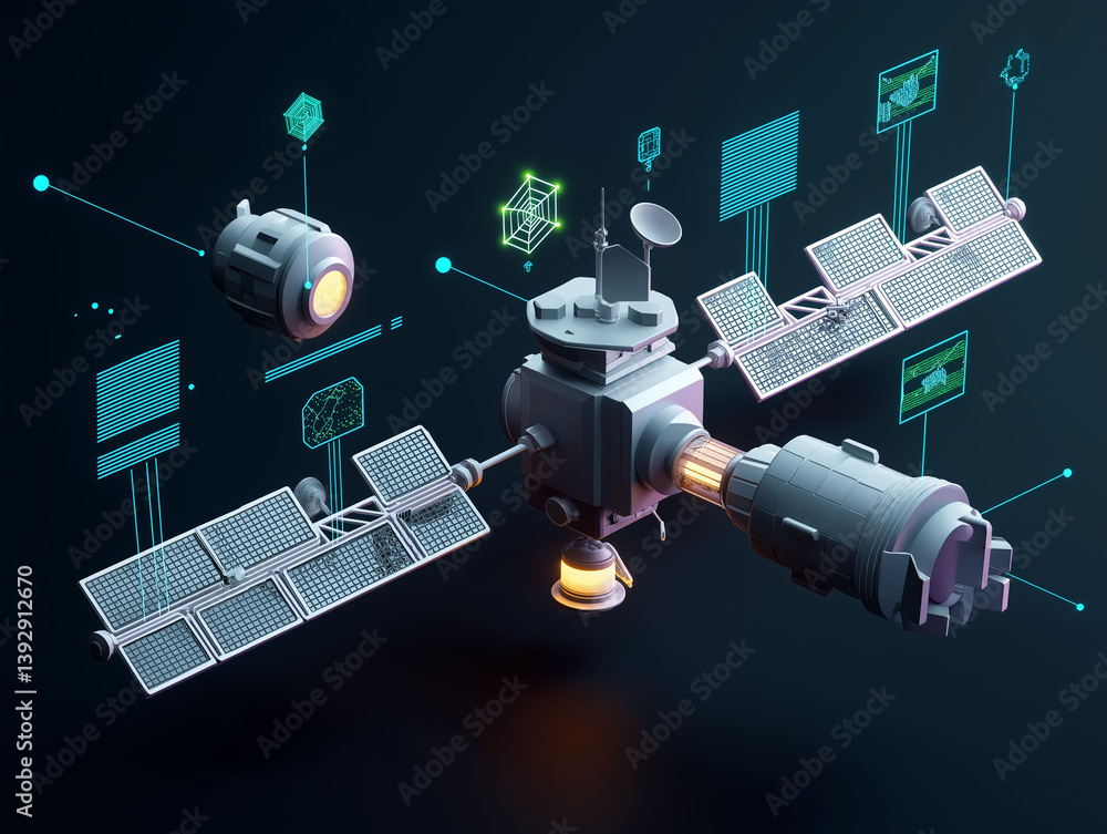 Poster critical infrastructure communication protection security cyber. high-tech satellite communication s