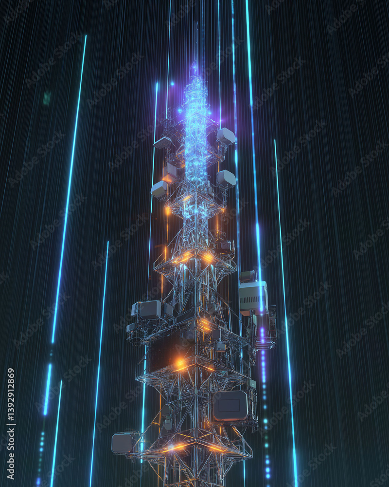 Poster critical infrastructure communication protection security cyber. cybersecure communication tower on 