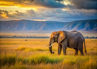 Fototapeta premium Majestic African Elephant Grazing in the Serengetis Ngorongoro Crater A Stunning Wildlife Encounter in Tanzania