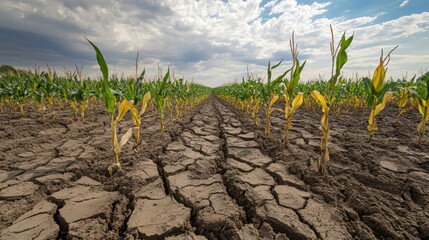 Crops in dry farm land. Drought.