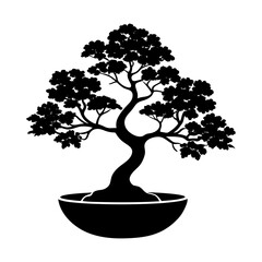 Black bonsai tree silhouette vector graphic design for zen garden and meditation art