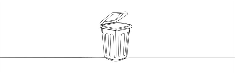 Trash bin continuous one line drawing. Trash can, dustbin, recycle concept. Vector illustration.