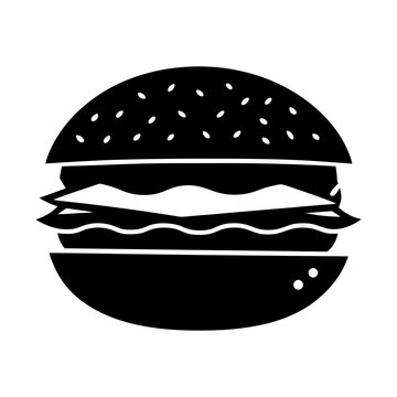 recommend clip art: Delicious black burger vector illustration for fast food restaurant menu design concept silhouette