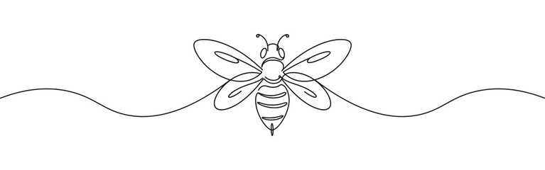 Honey bee continuous one line drawing. Bee sign in line style. Vector illustration.