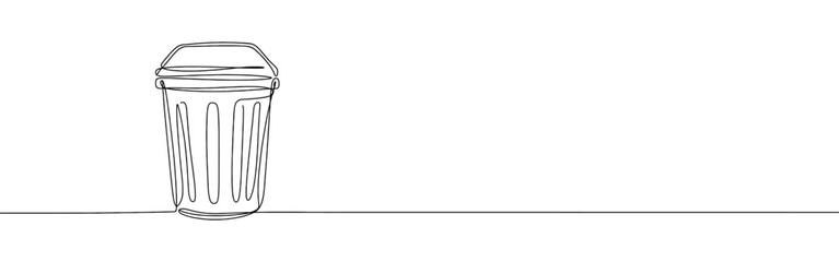 Trash bin continuous one line drawing. Trash can, dustbin, recycle concept. Vector illustration.