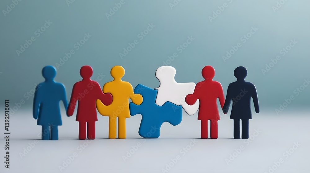 Poster diverse figures connecting through puzzle teamwork representation