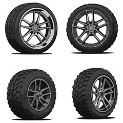 Fototapeta premium A Hand drawn car tire and wheel illustrations set with a white background
