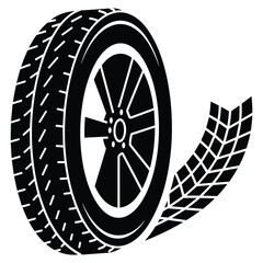 Fototapeta premium A Hand drawn car tire and wheel illustrations set with a white background