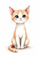  an orange and white kitten with blue eyes sitting on a white background It is an animated image, giving the impression that the kitten is looking directly at the v
